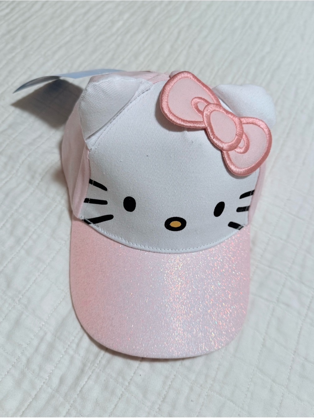 Sanrio Hello Kitty Girls Cosplay Baseball Cap Hat 3D Ears Pink Glitter Brim NWT